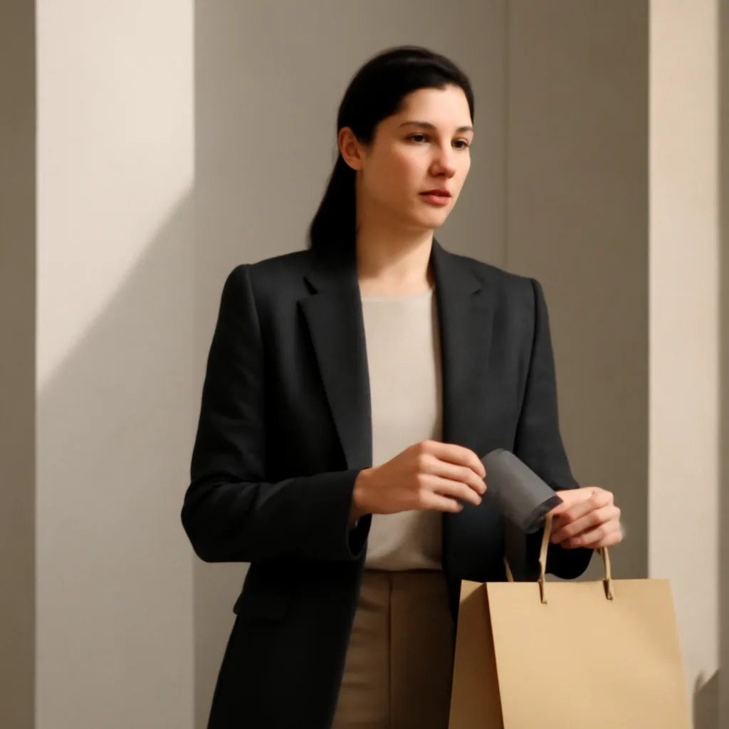 Tailored editorial elegance, confident modern mood, soft directional